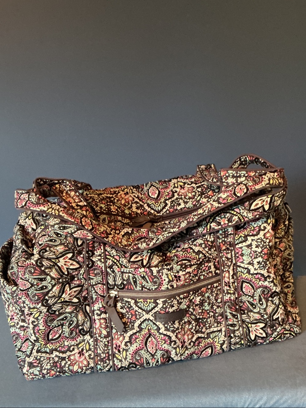 Vera Bradley Paisley Quilted Travel Bag in Pink, Brown & Cream